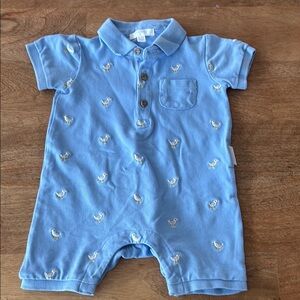 Purebaby Light Blue Romper with Duck Embroidery